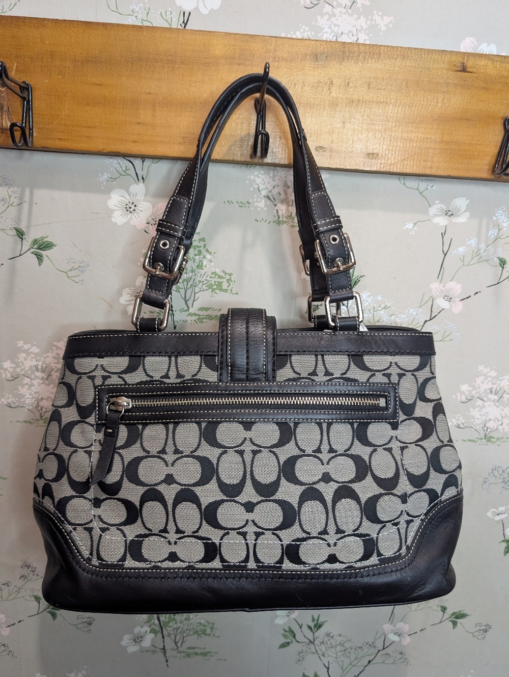 Vintage coach black and gray Hampton tote bag signature jacquard NWT - Picture 5 of 13